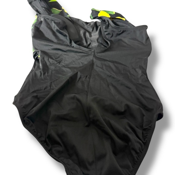 Vtg 90s Yellow/Black Floral V-Neck High Leg One Piece Swimsuit Large 12 - Picture 7 of 7